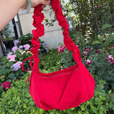 Korean Casual Pleated Drawstring Handbags Simple Solid Crossbody Bag Sweet Y2k Aesthetic Office Lady Shoulder Bags